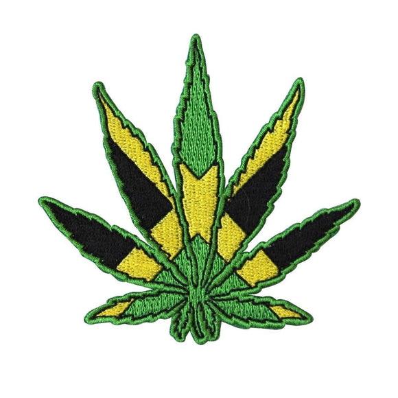 Jamaican Flag Pot Leaf Patch Reggae Weed Hemp Embroidered Iron On Applique