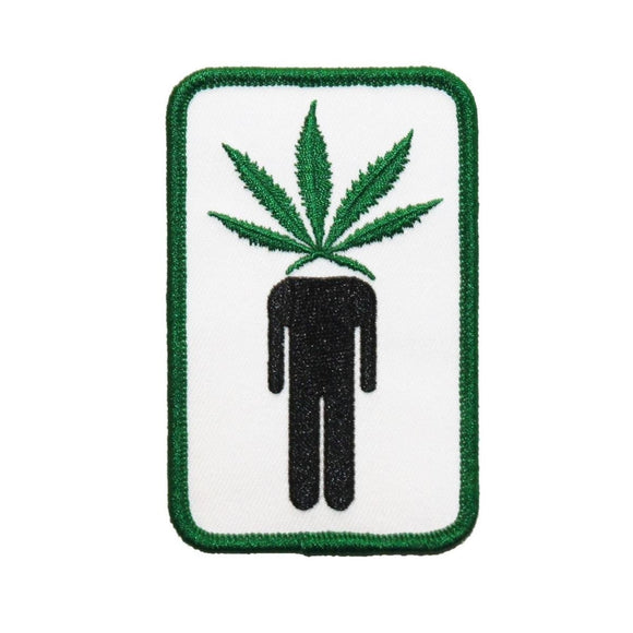 Pot Head Man With Marijuana Leaf Head Patch Stoner Embroidered Iron On Applique