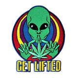 Get Lifted Pot Leaf Alien Patch Hemp Weed Stoner Embroidered Iron On Applique