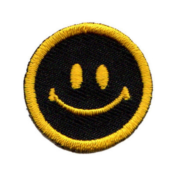 Small Black Smiley Face Patch Happy Retro Emoji Embroidered Iron On Applique