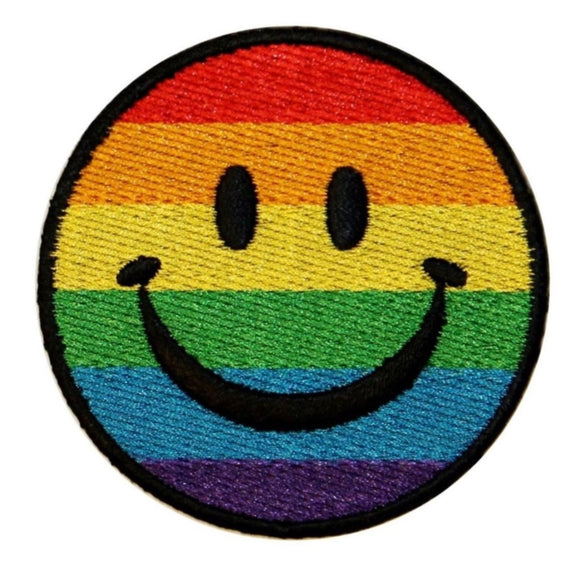 Rainbow Smiley Face Patch Happy Smile Pride Retro Embroidered Iron On Applique