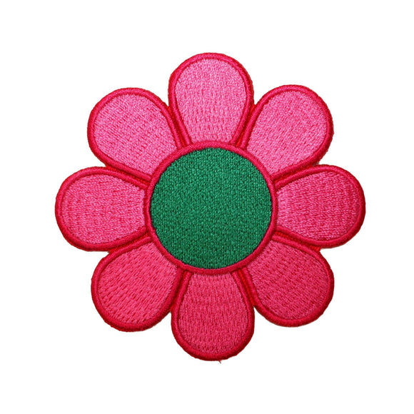 Groovy Pink & Green Daisy Patch Hippie Flower Power Embroidered Iron On Applique