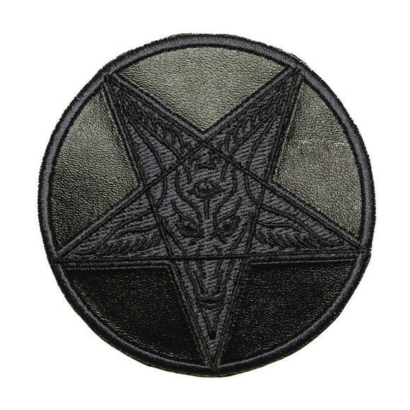 Black Satanic Circle Patch Kreepsville 666 Pentagram Pleather Iron On Applique