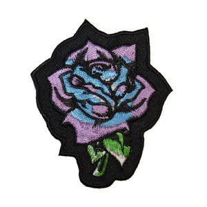 Purple Blue Rose Patch Garden Flower Stem Thorn Embroidered Iron On Applique