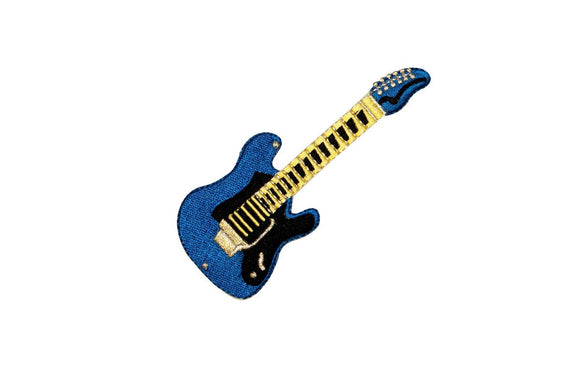 Blue Electric Guitar Patch Rock Music Instrument Embroidered Iron On Applique