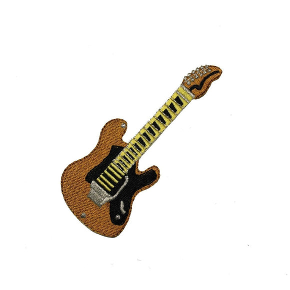 Tan Guitar Patch Electric String Musical Instrument Embroidered Iron On Applique