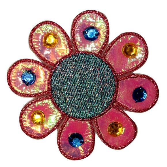 Rhinestone Daisy Flower Patch Metallic Hippie Cute Spring Peace Iron On Applique