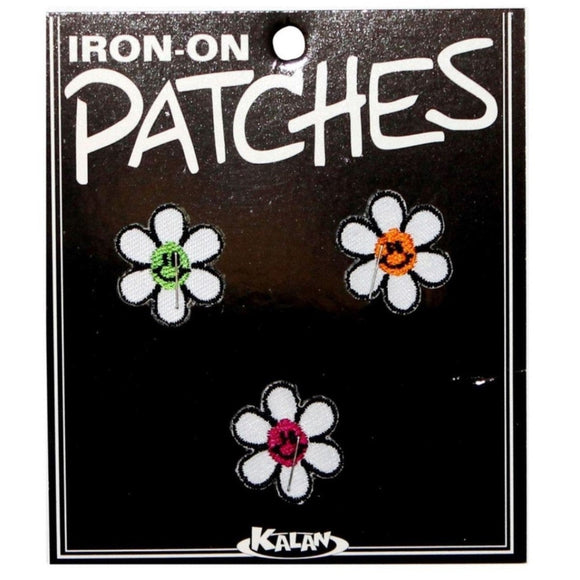 Set of 3 Smiley Face Daisy Patches Flower Spring Embroidered Iron On Applique