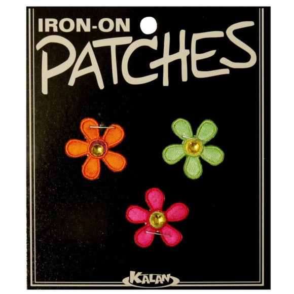 Set of 3 Jeweled Multicolor Daisy Patches Flowers Embroidered Iron On Applique
