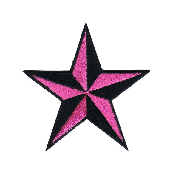 5 INCH Pink Black Nautical Star Patch Navigation Embroidered Iron On Applique