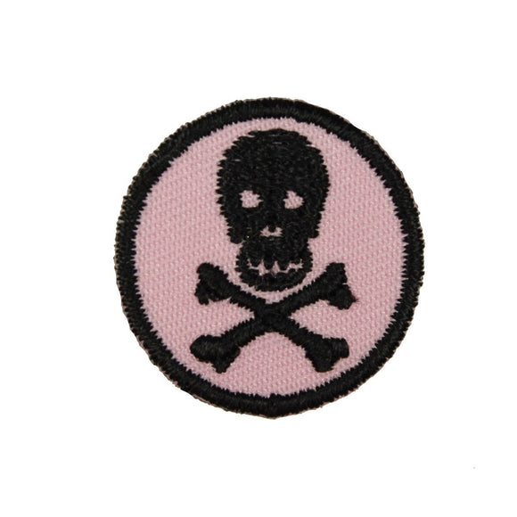 1 INCH Round Pink Skull & Crossbones Patch Embroidered Iron On Badge Applique