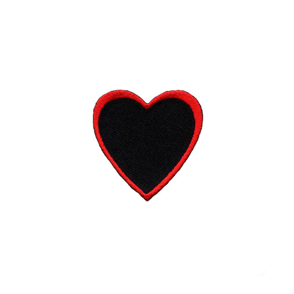 Heart Shape Red Outline On Black Patch Love Cute Embroidered Iron On Applique