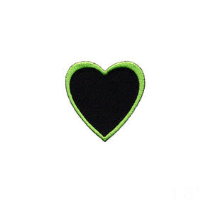 Heart Shape Green Outline On Black Patch Love Cupid Embroidered Iron On Applique
