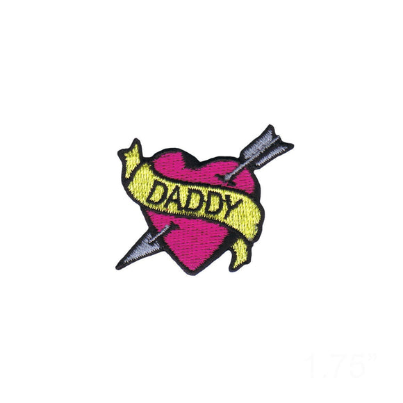 Tattoo Art Daddy Pink Heart Patch Arrow Ink Banner Embroidered Iron On Applique