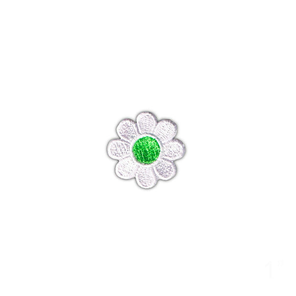 1 Inch Daisy White Petals Green Center Patch Flowers Embroidered Iron On
