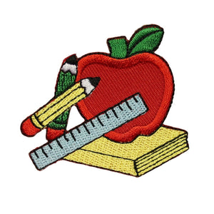 ID 0964 School Apple Pencil Patch Teacher Class Embroidered Iron On Applique