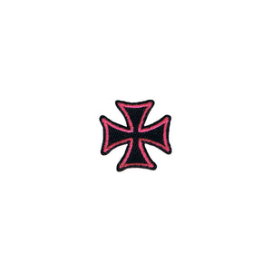 1 Inch Pink On Black Maltese Cross Patch Biker Symbol Embroidered Iron On