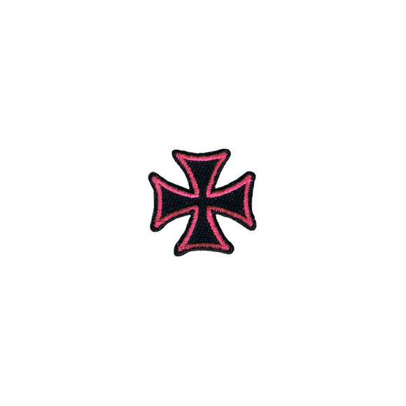 1 Inch Pink On Black Maltese Cross Patch Biker Symbol Embroidered Iron On