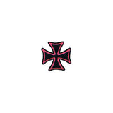 1 Inch Pink On Black Maltese Cross Patch Biker Symbol Embroidered Iron On