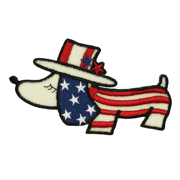 ID 1091 Patriotic Dog Patch USA Dachshund Top Hat Embroidered Iron On Applique