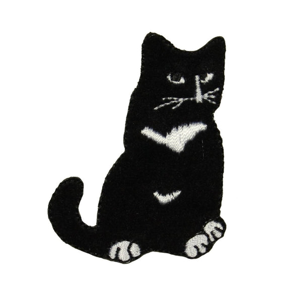 ID 2958 Fuzzy Black Cat Patch Animal Kitten Pet Embroidered Iron On Applique