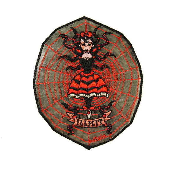 Artist Illicit Spider Girl On Web Patch Creepy Embroidered Iron On Applique