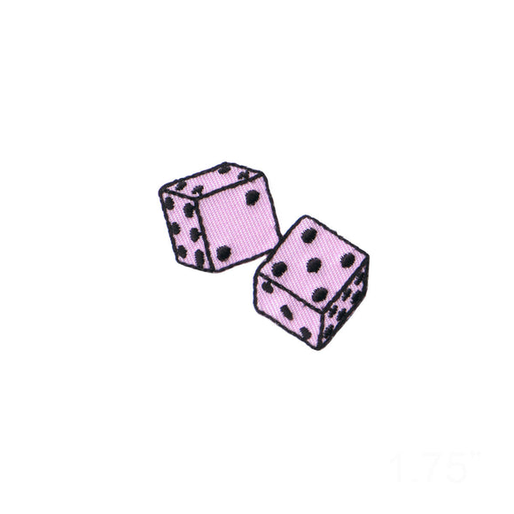 1 3/4 Inch Pink Dice Patch Gaming Gambling Lucky Embroidered Iron On Applique