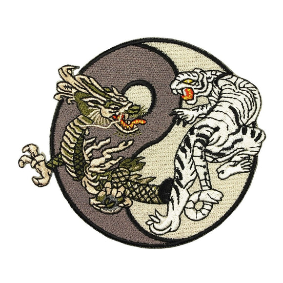 Yin Yang Dragon Vs Tiger Patch Chinese Symbol Asian Martial Art Iron On Applique
