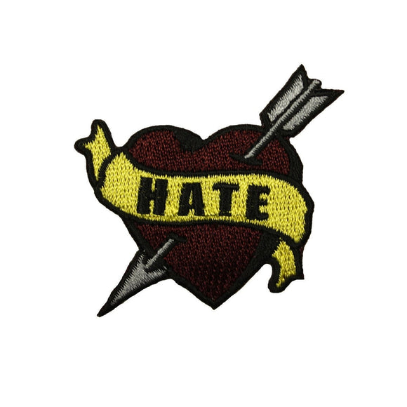 Tattoo Art Hate Dark Red Heart Patch Pierced Arrow Embroidered Iron On Applique