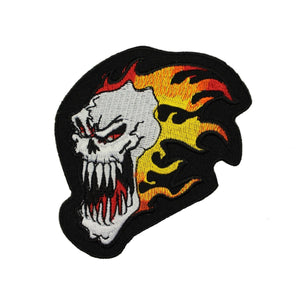 Flaming Skull  Patch Tattoo Death Face Fire Biker Embroidered Iron On Applique