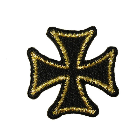 1 Inch Gold On Black Maltese Cross Patch Biker Symbol Embroidered Iron On
