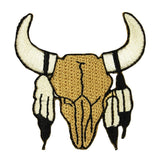 ID 1321 Western Bull Skull Patch Indian Cowboy Horn Embroidered Iron On Applique