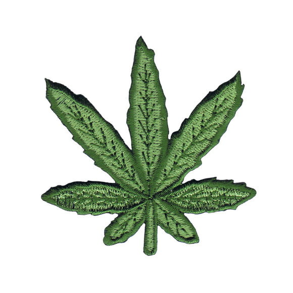3 Inch Pot Leaf Green Patch Cannabis Plant Stoner Embroidered Iron On Applique