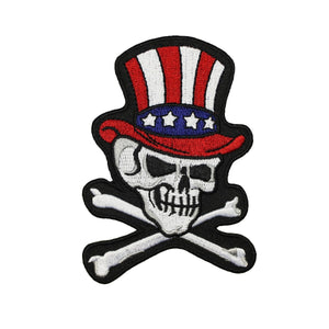 Uncle Sam Skull & Crossbones Patch USA Top Hat Embroidered Iron On Applique