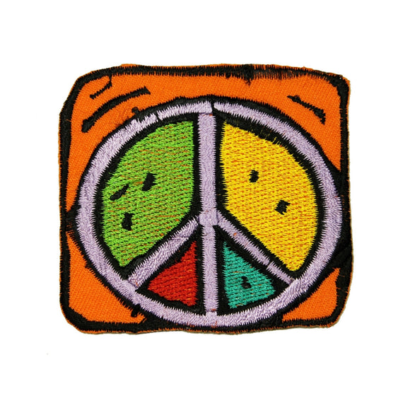 Orange Framed Colorful Peace Sign Patch Hippie Cute Embroidered Iron On Applique