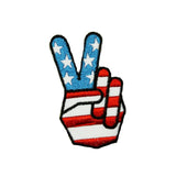 American Flag Peace Fingers Patch Hippie Symbol USA Embroidered Iron On Applique