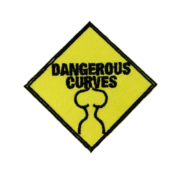 Dangerous Curves Patch Danger Warning Curvy Badge Embroidered Iron On Applique