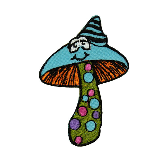 Blue Mushroom With Hat Patch Hippie Psychedelic Embroidered Iron On Applique