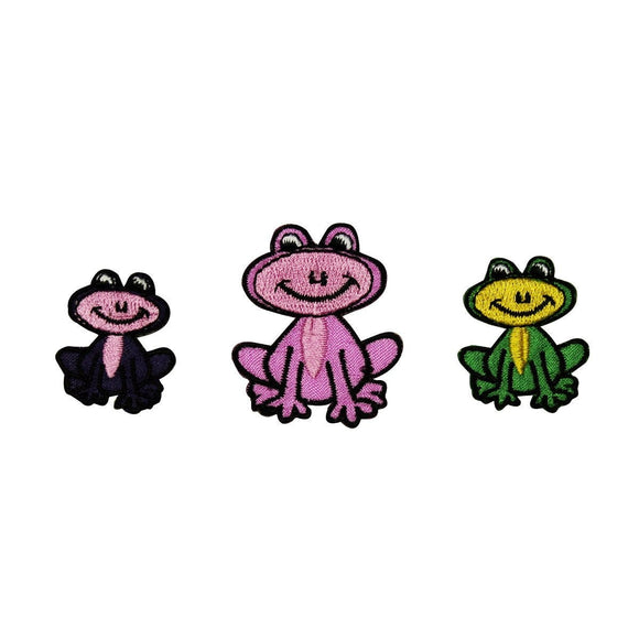 Set of 3 Colorful Happy Frog Patches Hippie Groovy Embroidered Iron On Applique
