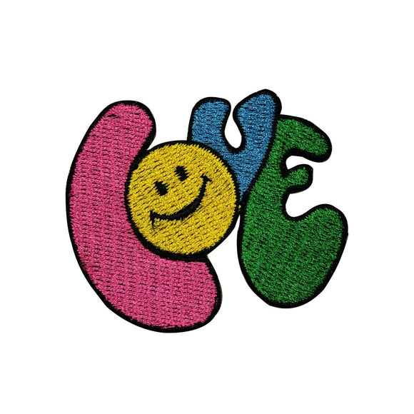 Love Smiley Face Patch Hippie Happy Groovy Embroidered Iron On Applique