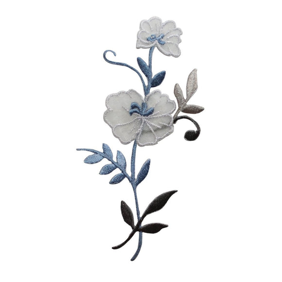 ID 8645 Fancy Blue White Flower Patch Garden Plant Embroidered Iron On Applique