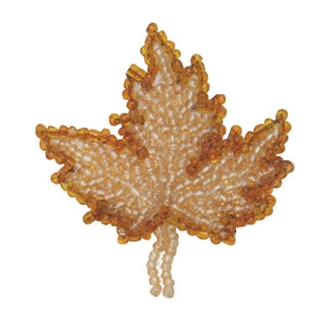ID 9138 Fall Maple Tree Leaf Patch Autumn Dried Plant Beaded Iron On Applique