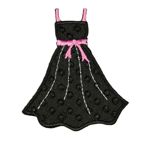 ID 0145 Black Prom Dress Patch Pink Spaghetti Strap Embroidered Iron On Applique