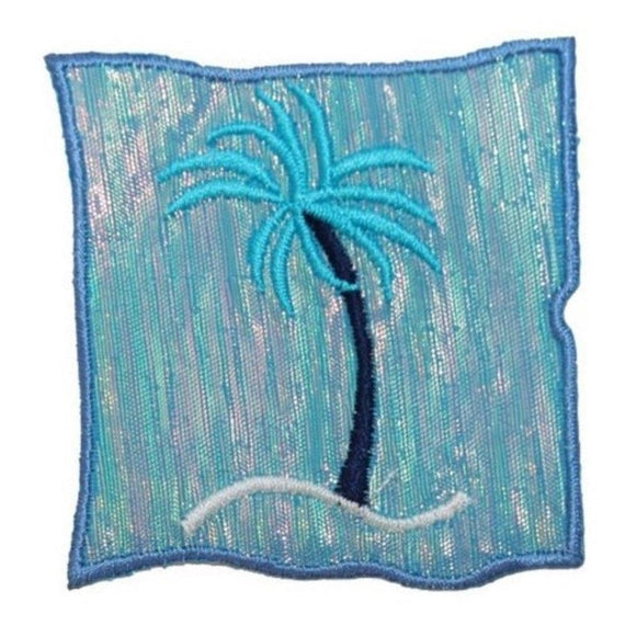 ID 0157A Tropical Palm Tree Patch Ocean Picture Embroidered Iron On Applique
