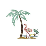 ID 5026 Flamingo Beach Scene Large Patch Tropical Embroidered Iron On Applique