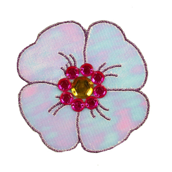 Hawaiian Hibiscus Flower Patch Bloom Shiny Jeweled Reflective Iron On Applique