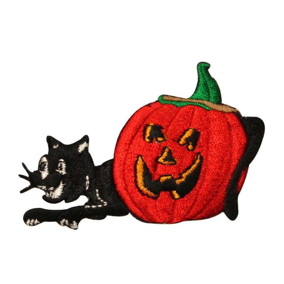 ID 0815 Black Cat Jack O'Lantern Patch Halloween Embroidered Iron On Applique