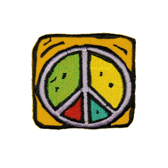 Yellow Framed Colorful Peace Sign Patch Hippie Cute Embroidered Iron On Applique
