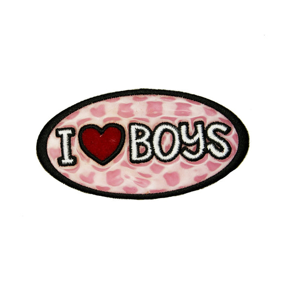 I love Boys Holographic Patch Tiny Pink Hearts Embroidered Iron On Applique