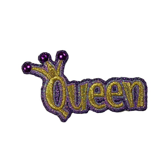 Queen Crown Jeweled Patch Happy Shiny Nametag Embroidered Iron On Applique